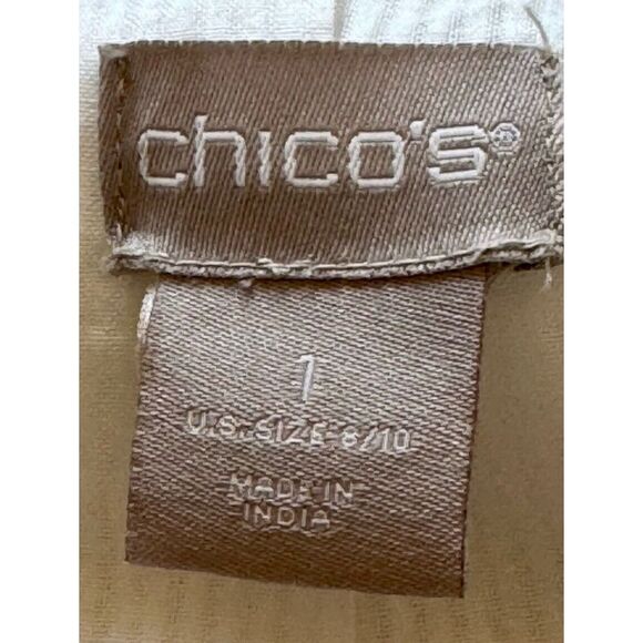 Chico's Eyelet Linen Jacket/Duster SZ 1 Embellished Cotton White Blue Topper - Picture 7 of 16